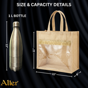 Alter Premium Jute Thamboolam Bags, Jute Gift Bag with Clear Display Window, Lace Detailing, Braided Handles, Zipper Closure, for Weddings & Gifting, Pack of 10 (Finura - Mangala (11" x 11" x 5")) thumbnail