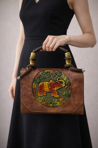 Heritage Elephant Art Handbag – Handcrafted Statement Top-Handle Bag