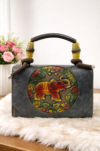 Heritage Elephant Art Handbag – Handcrafted Statement Top-Handle Bag