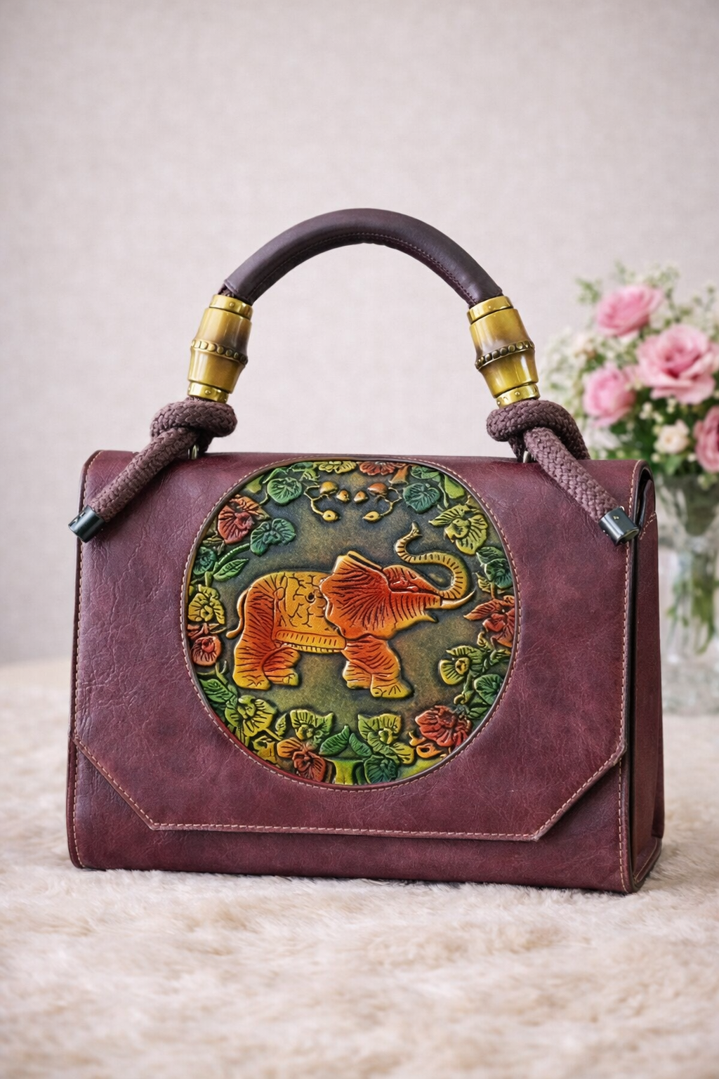 Heritage Elephant Art Handbag – Handcrafted Statement Top-Handle Bag