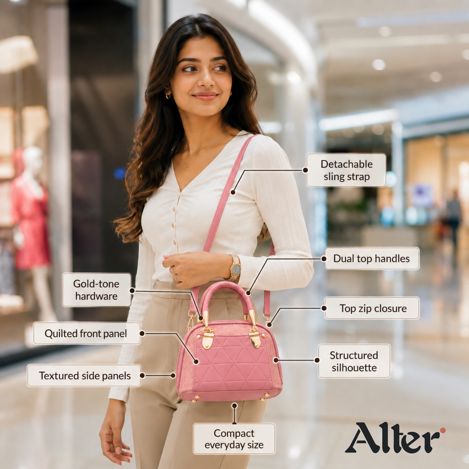 Dusty Rose Quilted Handbag by Alter