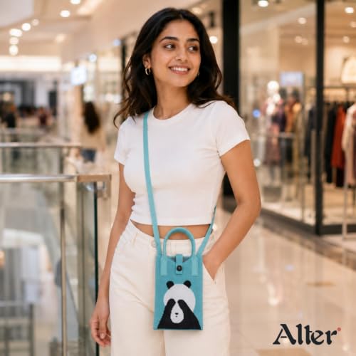 Alter Knitted Mobile Sling Bag for Women, Phone Sling Bag, Gift for Girls | Cute knitted mobile sling bag for women, gift for girls. Compact phone sling bag, crossbody strap, holds phone & wallet.|B0HC374KGP by Alter