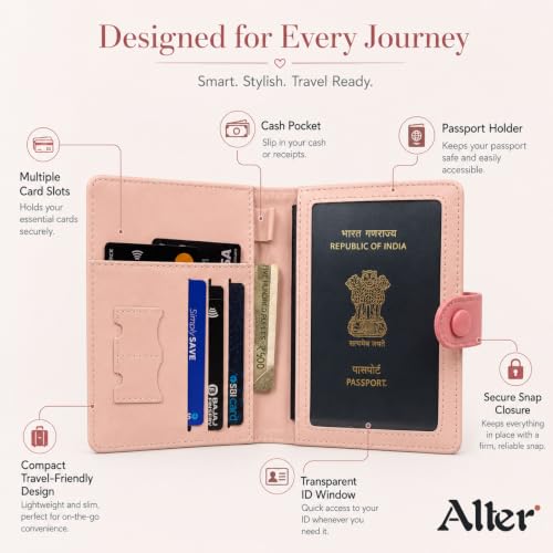Alter PU Leather Passport Wallet with Removable ID Card Cover, Blue | Dog Emboss Detail, Multiple Card Slots, Snap Closure, Cash Pocket, Travel-Friendly|B0HBL19DSP by Alter