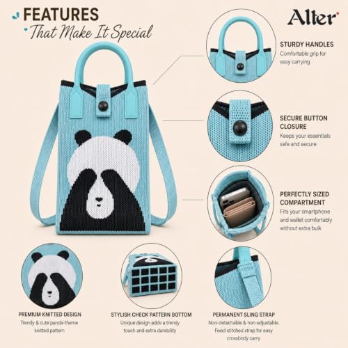 Alter Knitted Mobile Sling Bag for Women, Phone Sling Bag, Gift for Girls | Cute knitted mobile sling bag for women, gift for girls. Compact phone sling bag, crossbody strap, holds phone & wallet.|B0HC374KGP by Alter