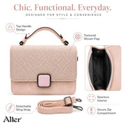 Alter Compact Crossbody Sling Bag for Women, Blush Pink | Textured Woven Flap, Detachable Sling Strap, Secure Zip Compartment, Structured Top Handle, Smooth Inner Lining|B0HBN8YSDL thumbnail