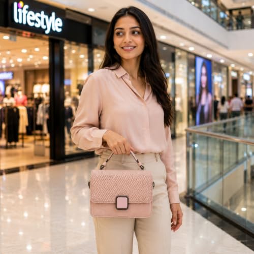 Alter Compact Crossbody Sling Bag for Women, Blush Pink | Textured Woven Flap, Detachable Sling Strap, Secure Zip Compartment, Structured Top Handle, Smooth Inner Lining|B0HBN8YSDL by Alter