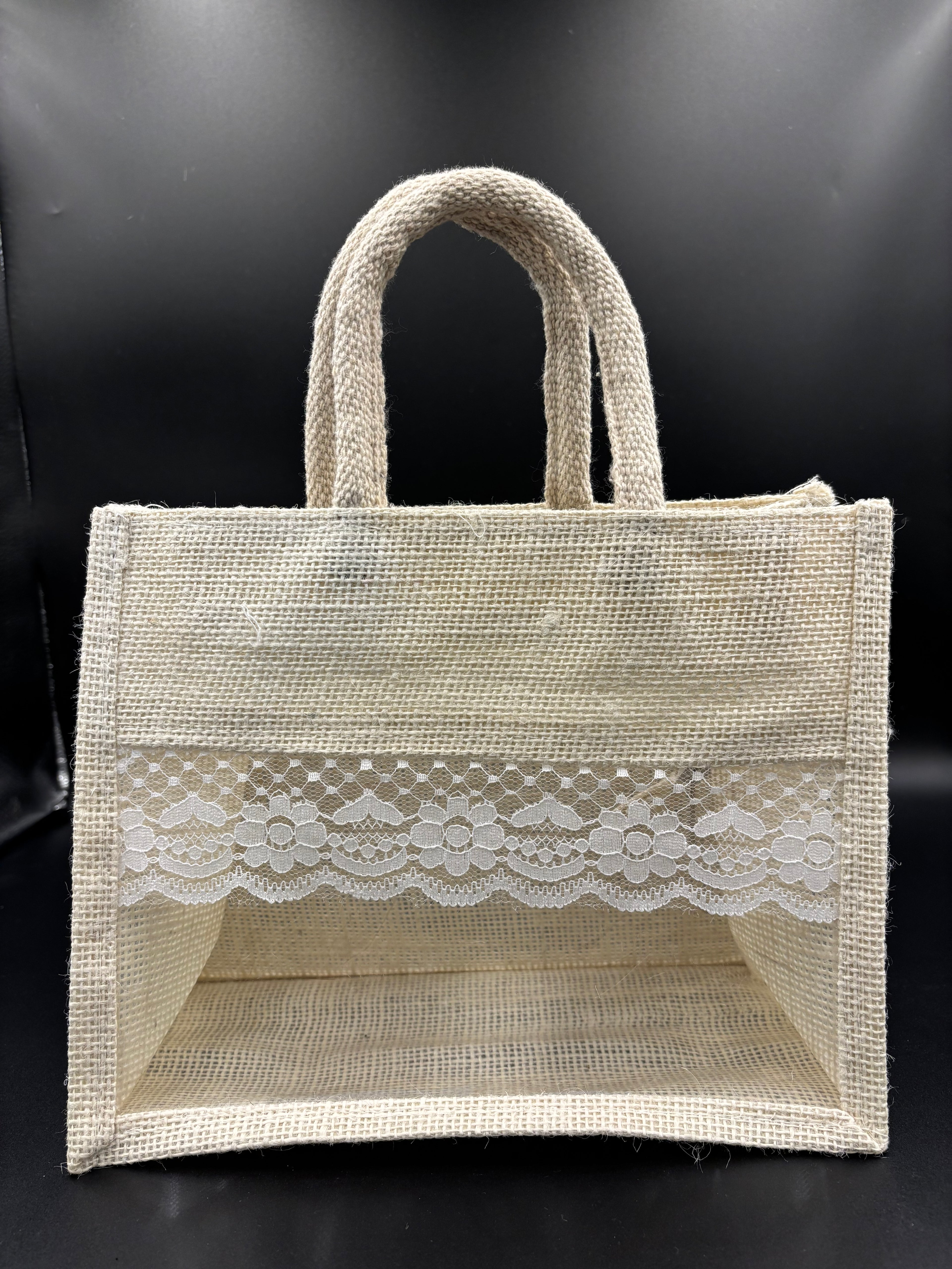 Premium Jute Hamper Bag with Lace & Window – Eco-Friendly Return Gift & Lunch Tote by Alter