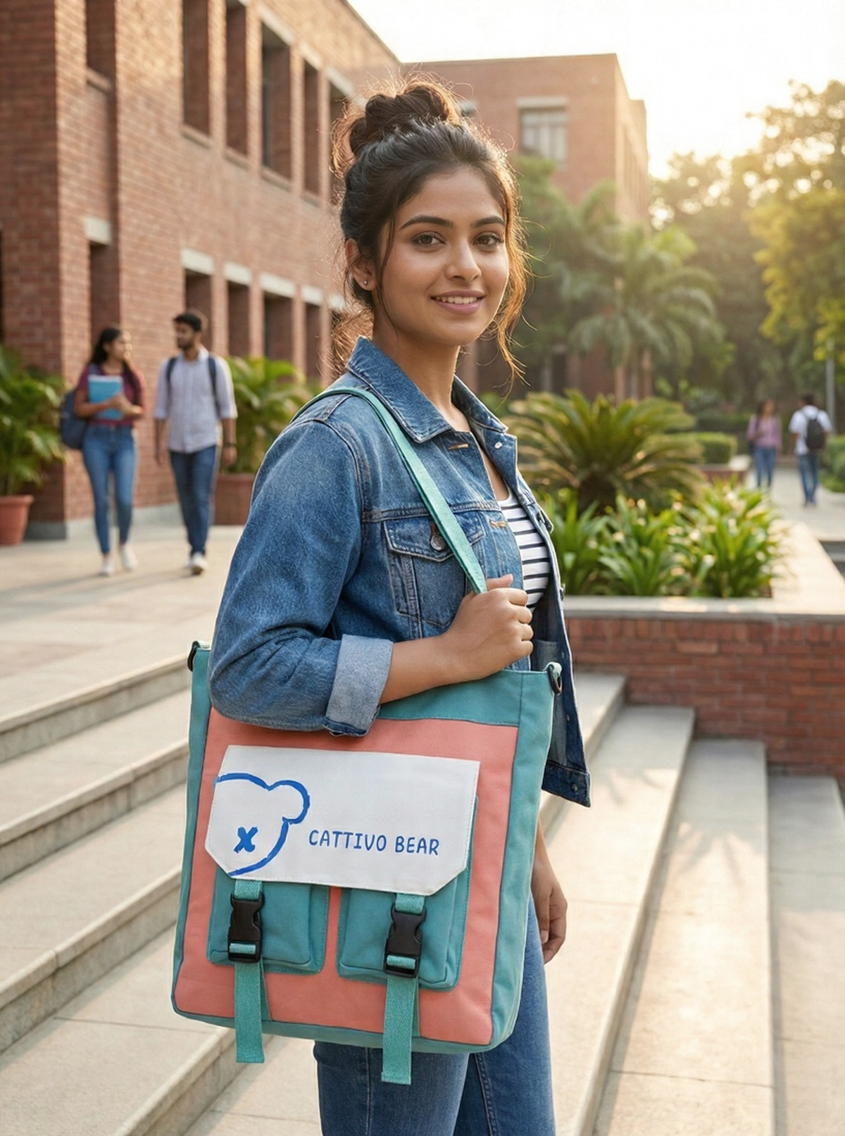 Alter "Cattivo Bear" Color-Block Canvas Tote Bag – Utility Shoulder Bag - Alter