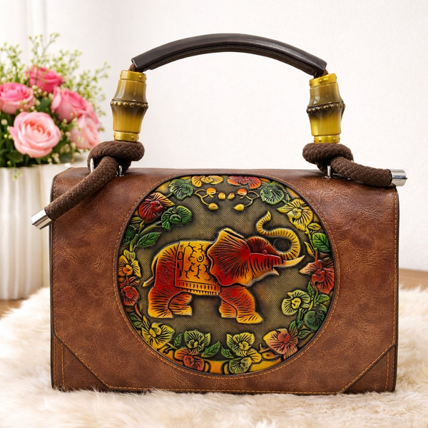 Heritage Elephant Art Handbag – Handcrafted Statement Top-Handle Bag