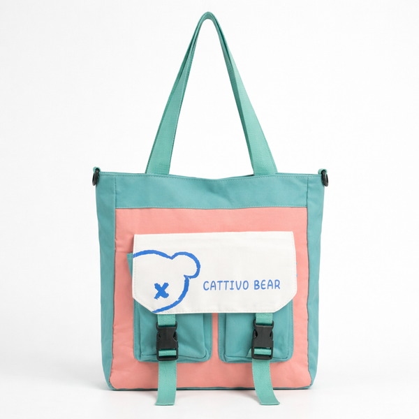 Alter "Cattivo Bear" Color-Block Canvas Tote Bag – Utility Shoulder Bag