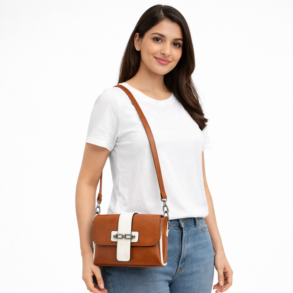Women’s Structured Cross-Body Sling Bag with Detachable Strap