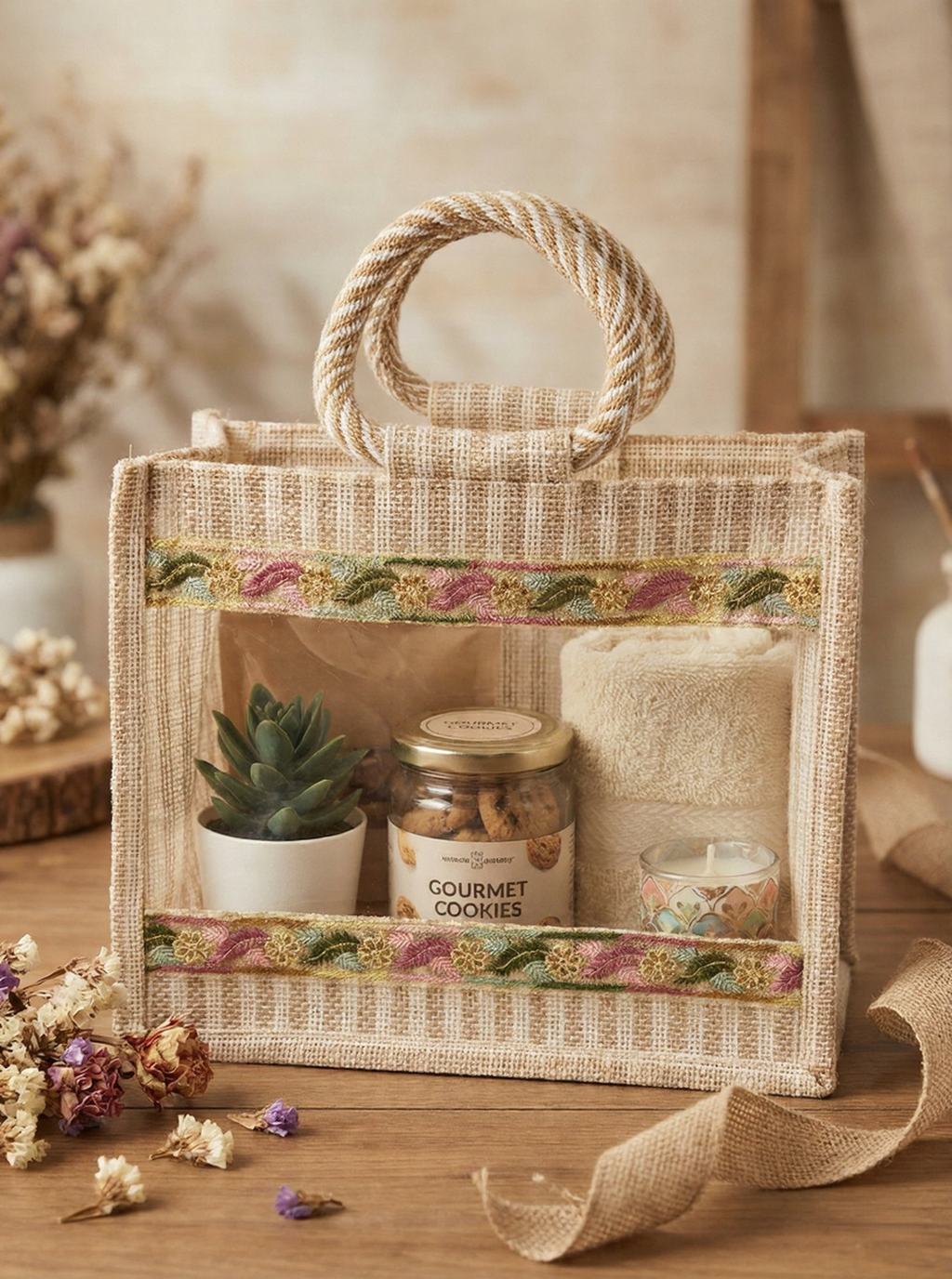 The Royal Lace Jute Hamper with Window – Luxury Trousseau Tote