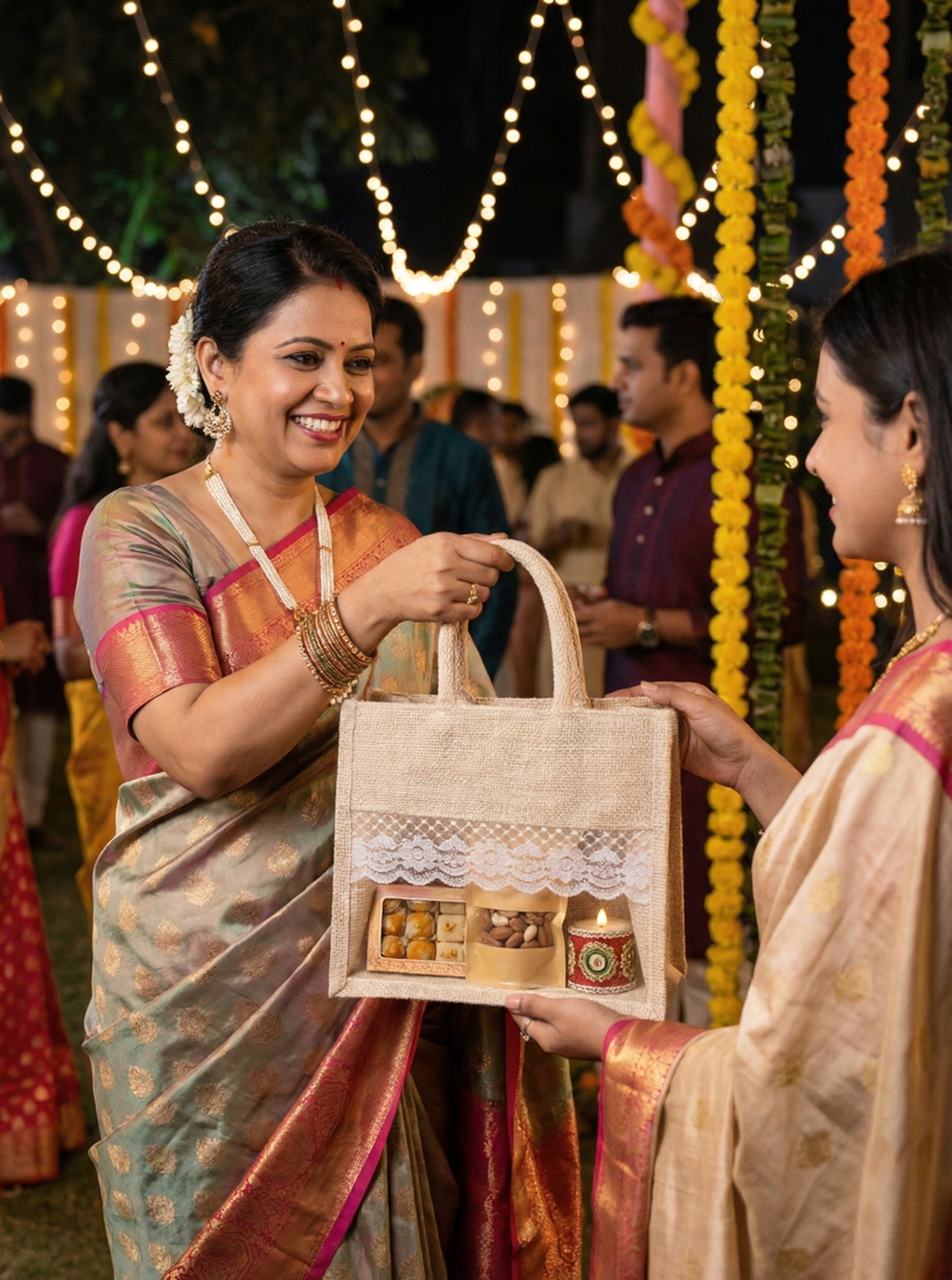 Premium Jute Hamper Bag with Lace & Window – Eco-Friendly Return Gift & Lunch Tote by Alter