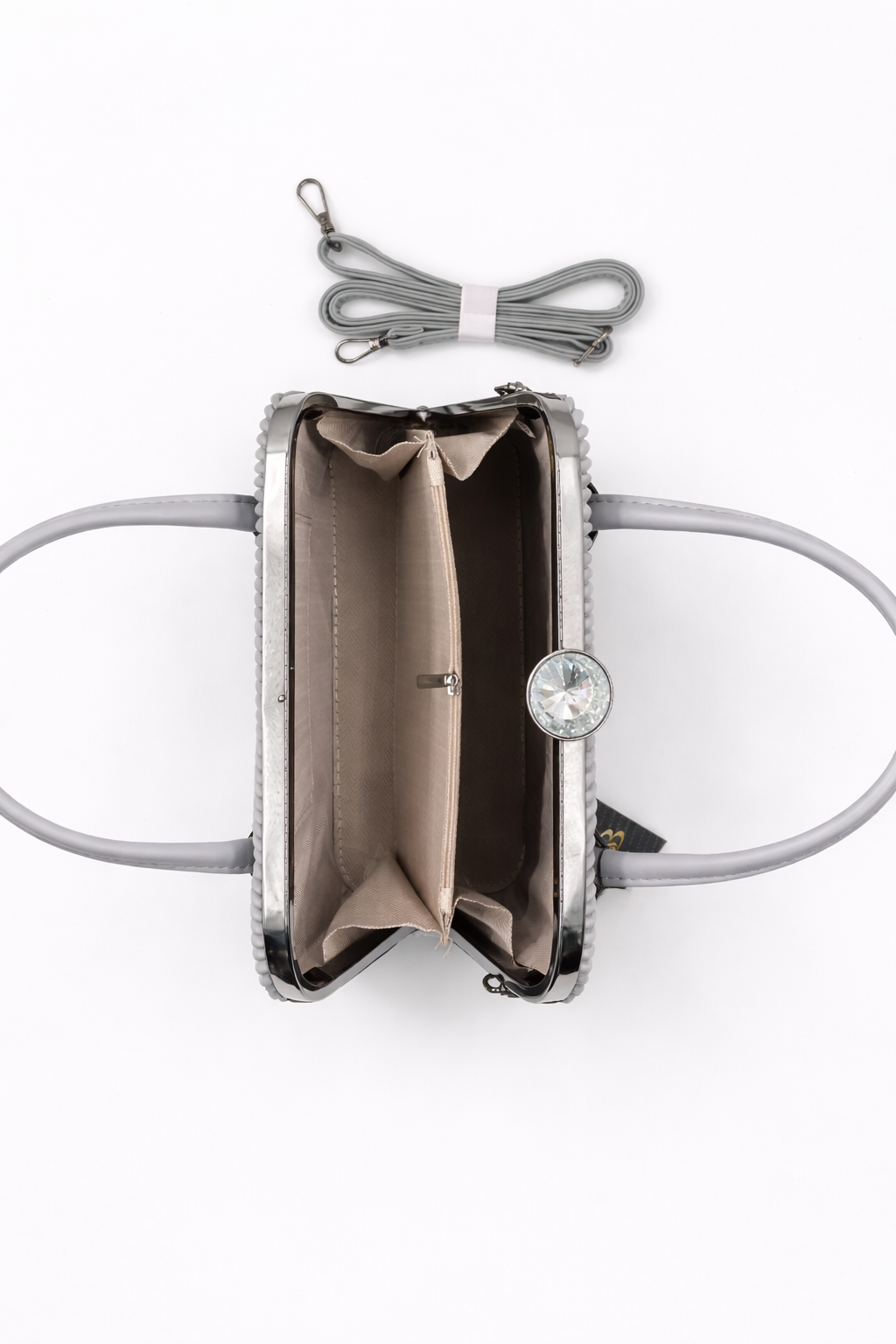 MAGBALLA Crystal Clasp Structured Handbag – Elegant Top Handle Bag